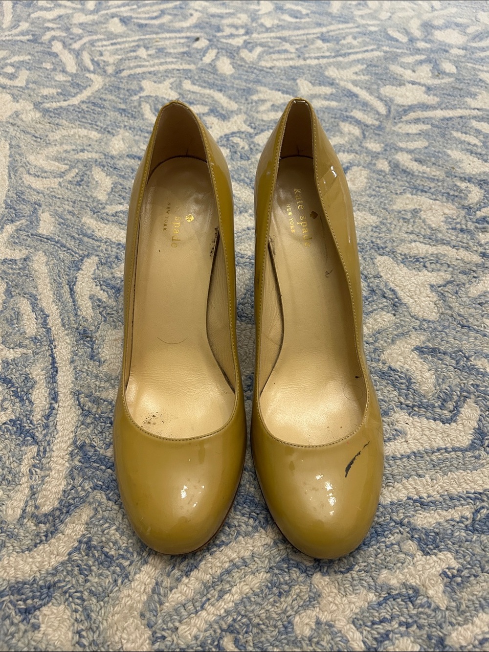 Vintage Kate Spade Tan Patent Leather Round-Toe Pumps